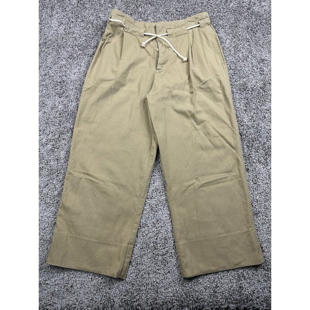 Ralph Lauren Khaki Wide Leg Pants 100% Cotton‎ Size 12 Button Pleated Trouser